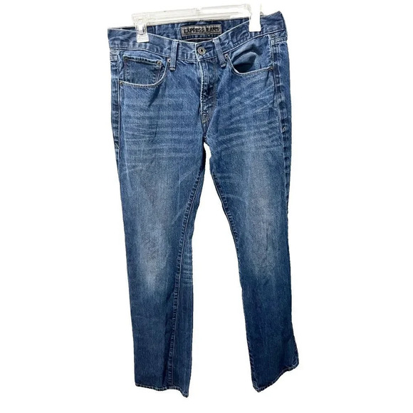 Express Jeans Mens Blue Rocco Slim Fit Straight Leg Denim Jeans 32 x 34 Whisker - Picture 1 of 12